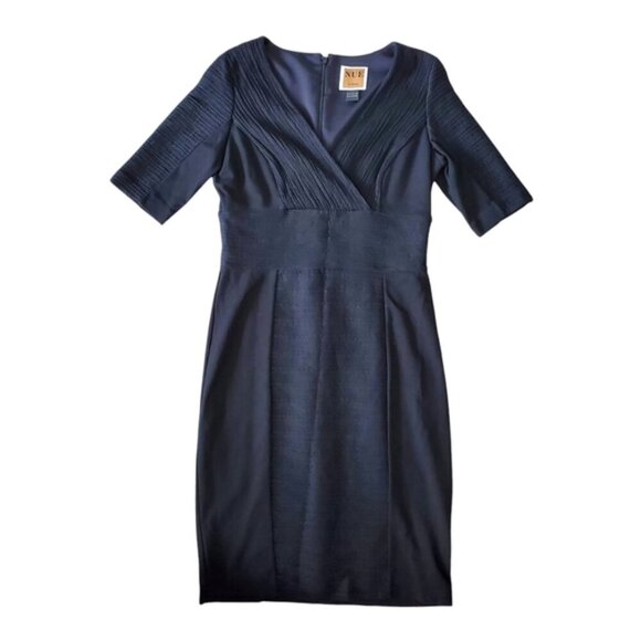 Revolve Nue Surplice Ponte Stretch Pleated Cocktail Party Quiet Luxury Dress 8 - Picture 1 of 9